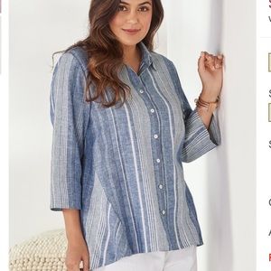 Soft Surroundings•Blend of Linen Blue 3/4 Sleeve M